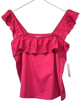 Inner Circle Tank Top, Ruffle Sleeve, Color Pink, Size Medium